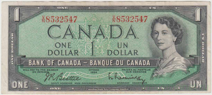 Банкнота. Канада. 1 доллар 1954 год. Тип 75b.