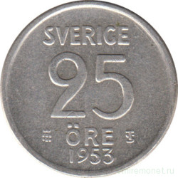 Монета. Швеция. 25 эре 1953 год.