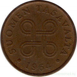 Монета. Финляндия. 1 пенни 1964 год.
