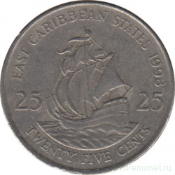 Монета. Восточные Карибские государства. 25 центов 1998 год.