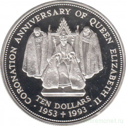 Монета. Фиджи. 10 долларов 1993 год. 40 лет коронации Елизаветы II.