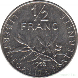 Монета. Франция. 1/2 франка 1993 год.