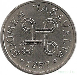 Монета. Финляндия. 1 марка 1957 год. 