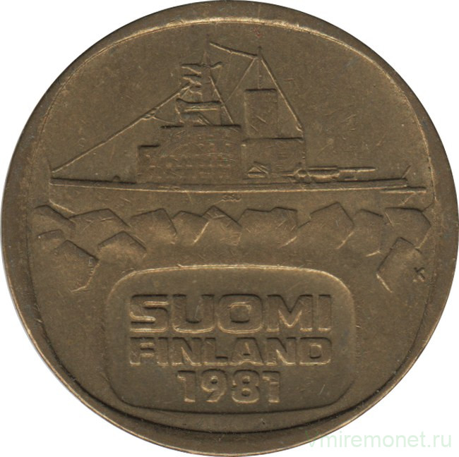 Монета. Финляндия. 5 марок 1981 год. Ледокол Урхо.
