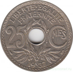Монета. Франция. 25 сантимов 1937 год.