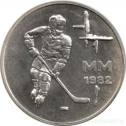 Монета. Финляндия. 50 марок 1982 год. Чемпионат мира по хоккею 1982 года. Ag