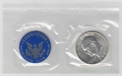 Монета. США. 1 доллар 1972 год. Монетный двор S. Серебро. В конверте, с жетоном.