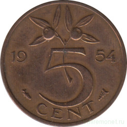 Монета. Нидерланды. 5 центов 1954 год.