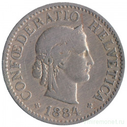 Монета. Швейцария. 10 раппенов 1884 год.