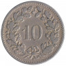 Монета. Швейцария. 10 раппенов 1884 год.