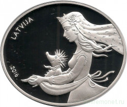 Монета. Латвия. 5 евро 2016 год. Сказка "Ежова шубка"