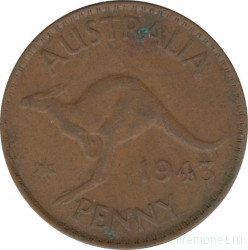 Монета. Австралия. 1 пенни 1943 год. Точка после "PENNY".