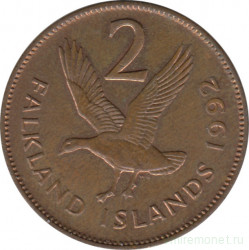 Монета. Фолклендские острова. 2 пенса 1992 год.
