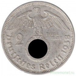 Монета. Германия. Третий Рейх. 2 рейхсмарки 1938 год. Монетный двор - Мюльденхаттен (E).