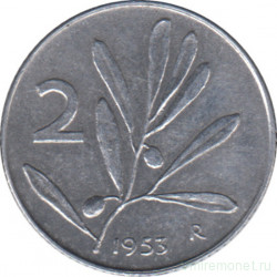 Монета. Италия. 2 лиры 1953 год.