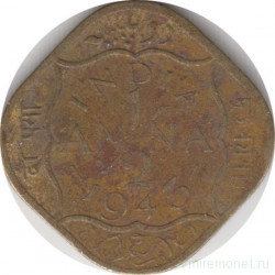 Монета. Индия. 1/2 анны 1943 год.