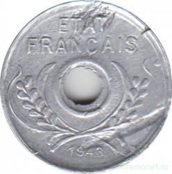 Монета. Французский Индокитай. 5 сантимов 1943 год.
