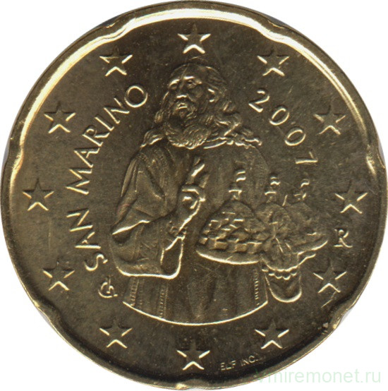 Монета. Сан-Марино. 20 центов 2007 год.