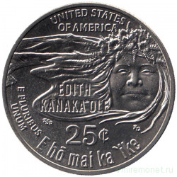 Монета. США. 25 центов 2023 год. Эдит Канакаоле. Монетный двор S.