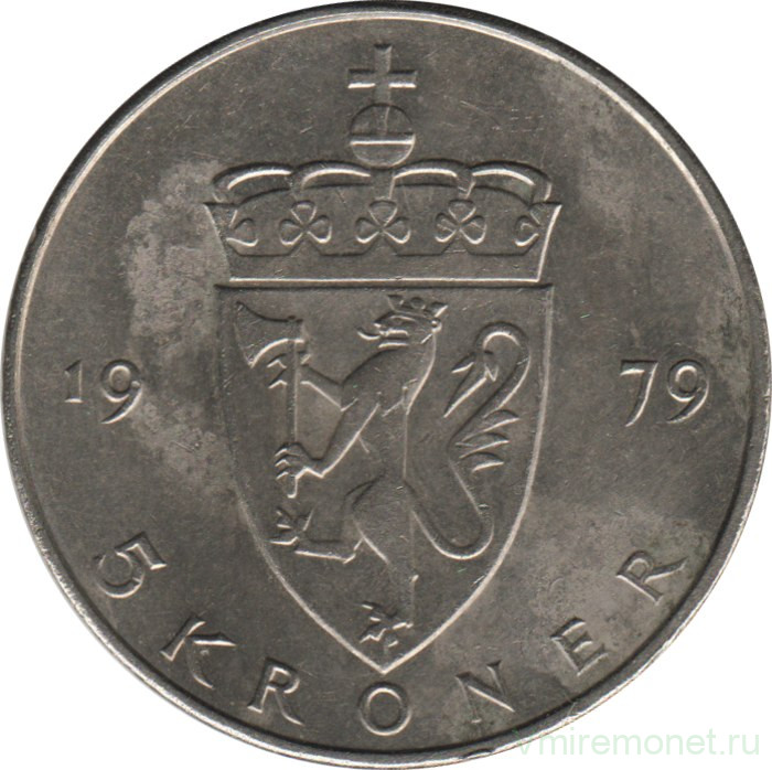 Монета. Норвегия. 5 крон 1979 год.