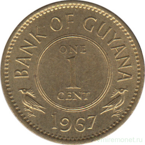 Монета. Гайана. 1 цент 1967 год. Цветы на реверсе.