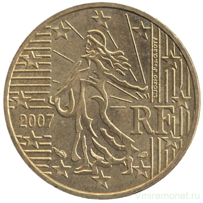 Монета. Франция. 10 центов 2007 год.