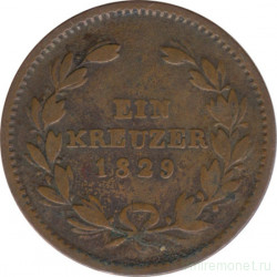 Монета. Баден (Германия). 1 крейцер 1829 год.
