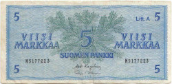 Банкнота. Финляндия. 5 марок 1963 год. Тип 103a(20).