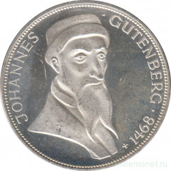 Монета. ФРГ. 5 марок 1968 год. 500 лет со дня смерти Иоганна Гутенберга.