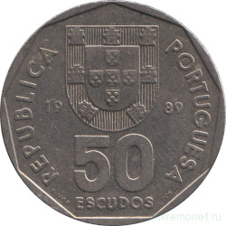 Монета. Португалия. 50 эскудо 1989 год.