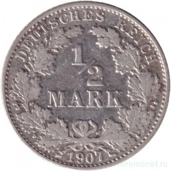 Монета. Германская империя. 1/2 марки 1907 год. (J).