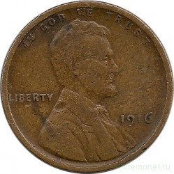 Монета. США. 1 цент 1916 год.