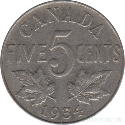 Монета. Канада. 5 центов 1934 год.