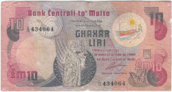 Банкнота. Мальта. 10 лир 1967 год. Тип 36.