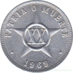 Монета. Куба. 20 сентаво 1969 год.