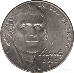 Монета. США. 5 центов 2012 год. Монетный двор P.