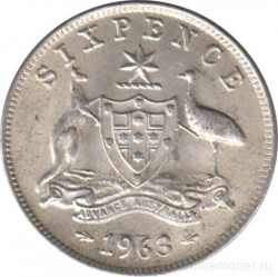 Монета. Австралия. 6 пенсов 1963 год.