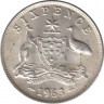 Монета. Австралия. 6 пенсов 1963 год. ав.