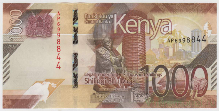 Банкнота. Кения. 1000 шиллингов 2019 год.