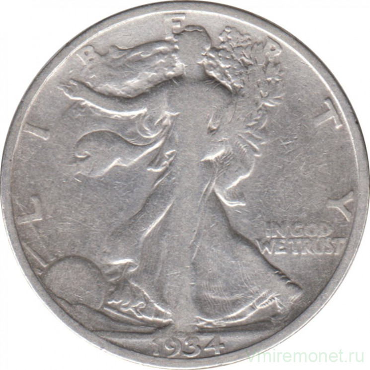 Монета. США. 50 центов 1934 год. Шагающая свобода. Монетный двор - Сан-Франциско (S).