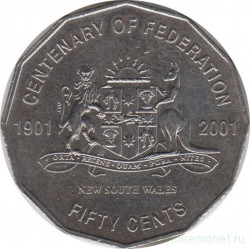 Монета. Австралия. 50 центов 2001 год. Столетие конфедерации. Новый Южный Уэльс.