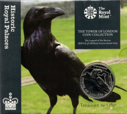 Монета. Великобритания. 5 фунтов 2019 год. Лондонский Тауэр - Легенда о воронах. В буклете.