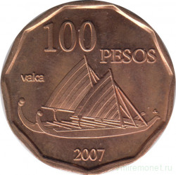Монета. Остров Пасхи. 100 песо 2007.
