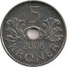 Монета. Норвегия. 5 крон 2008 год. ав.