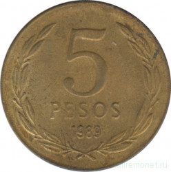 Монета. Чили. 5 песо 1989 год.
