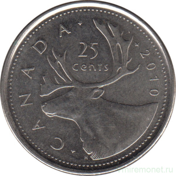 Монета. Канада. 25 центов 2010 год.
