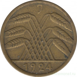 Монета. Германия. Веймарская республика. 5 рейхспфеннигов 1924 год. Монетный двор - Гамбург (J).
