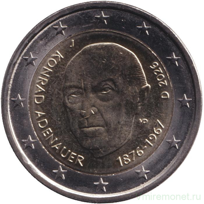 Монета. Германия. 2 евро 2026 год. Конрад Аденауэр. (J).