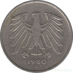 Монета. ФРГ. 5 марок 1980 год. Монетный двор - Мюнхен (D).