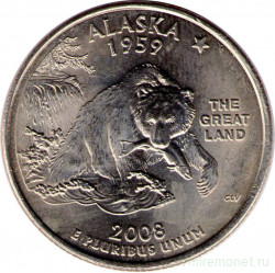 Монета. США. 25 центов 2008 год. Штат № 49 Аляска. Монетный двор P.